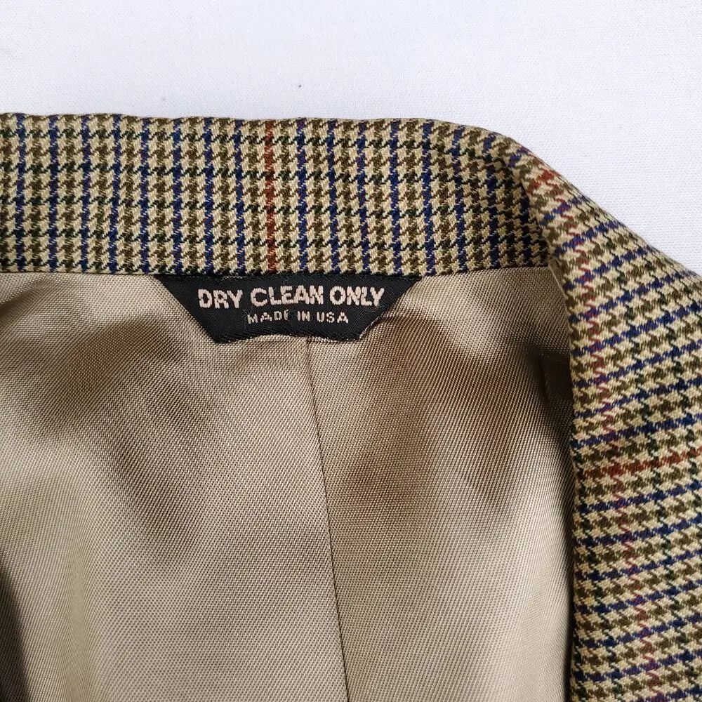 Vintage Bill Blass Ivy Prep Wool Houndstooth Blazer Jacket Sport Coat 38R? 40R?